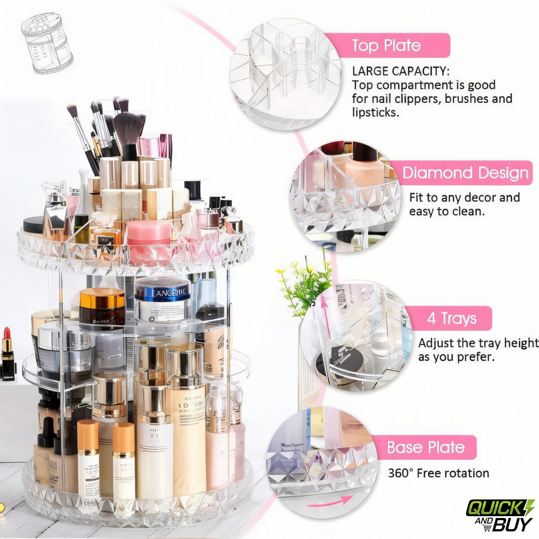 360° Rotating Makeup Organizer Adjustable Cosmetic Storage Rack