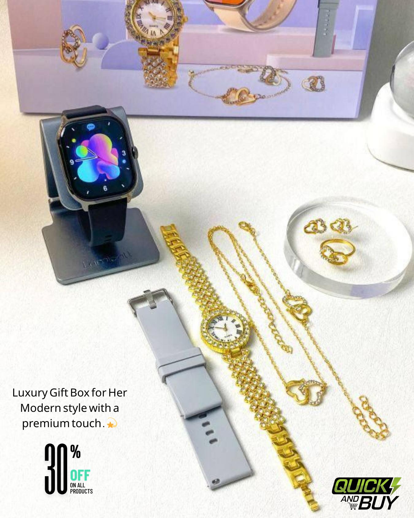 D15 GS Smartwatch Gift Box for Her – Premium Watch + Jewelry Set (Random Colors)