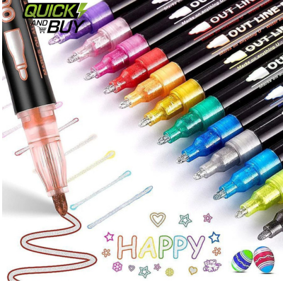 Pack of 12pcs Neon OutLine Marker Pens Set (Mix Colours)