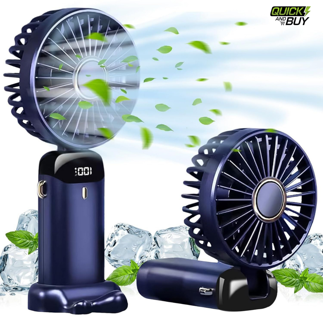 Rechargeable Digital Neck Hanging Foldable Fan – 5 Speed Portable Cooling