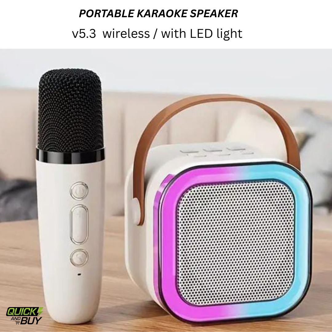 Portable Karaoke Bluetooth Speaker with Wireless Microphone LED Light Speaker
