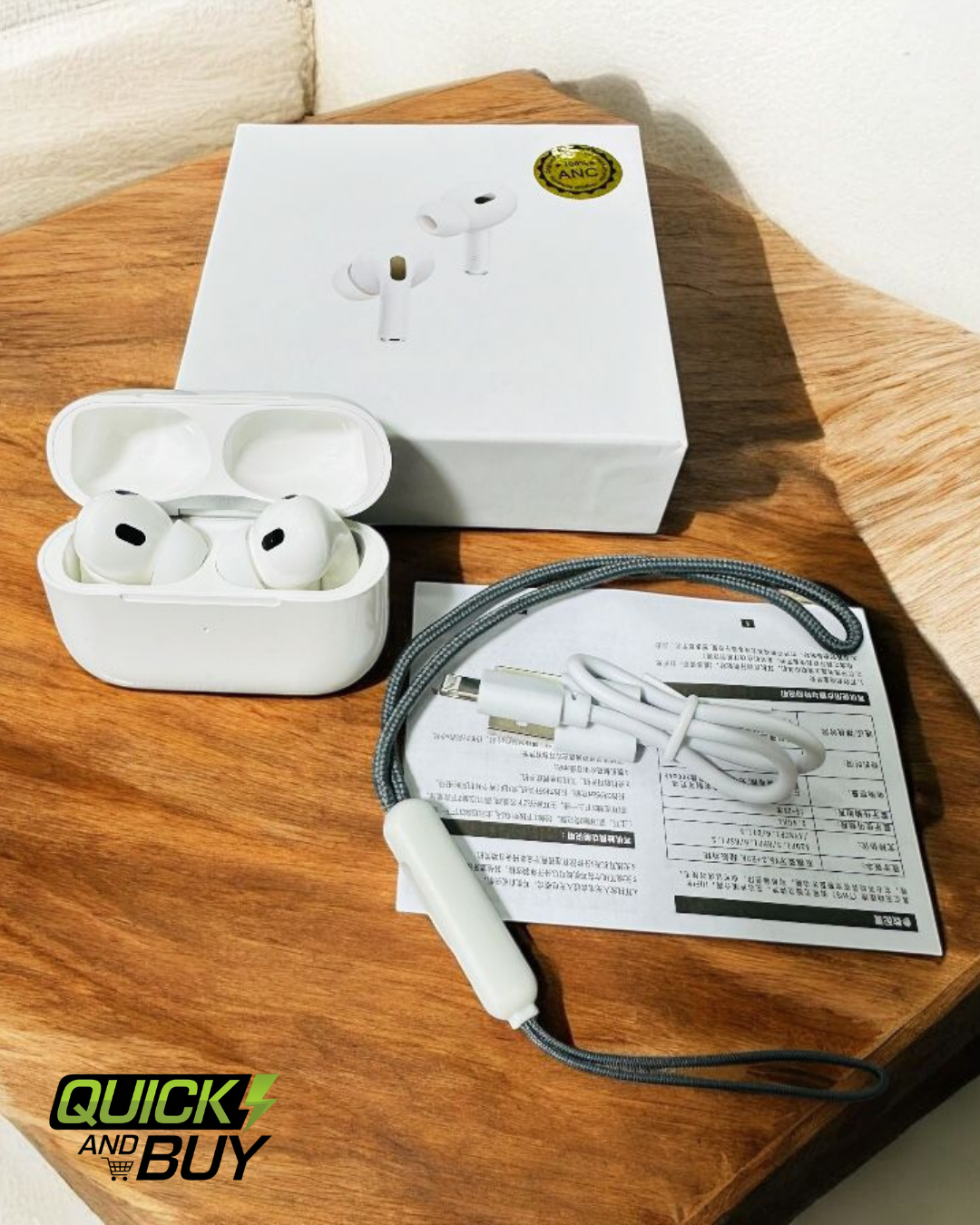 AirPods2 Pro 2nd Copy White Case Ear Buds with Box/Cable and Lanyard