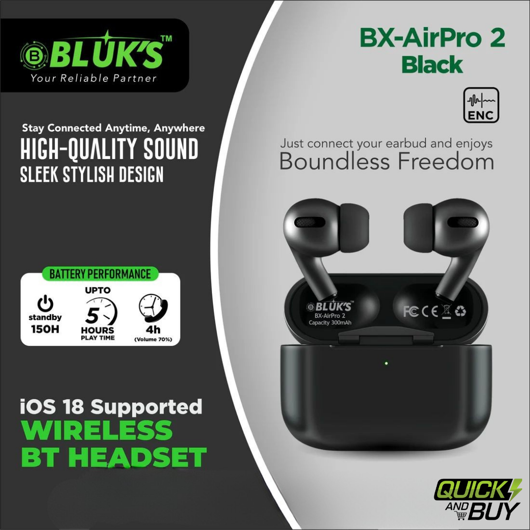 Bluk’s Bx Air Pro 2 Black – With 1 Year Official Warranty, Buzzer & Lanyard Cable (Type-C to Type-C)