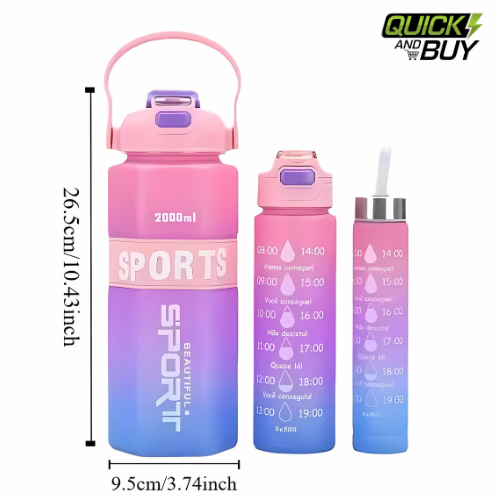 Three Piece Set Sports Water Bottle Set Large Capacity Hexagon Leak Proof