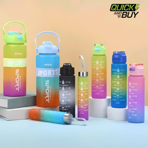 Three Piece Set Sports Water Bottle Set Large Capacity Hexagon Leak Proof