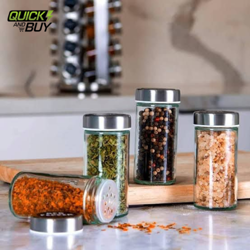 360• ROTATING CAROUSEL SPICES JAR SQUARE AND ROUND STEEL BODY