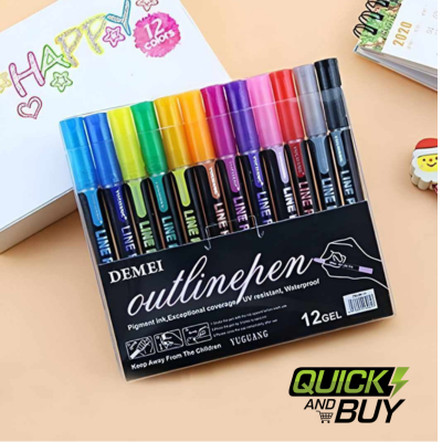 Pack of 12pcs Neon OutLine Marker Pens Set (Mix Colours)