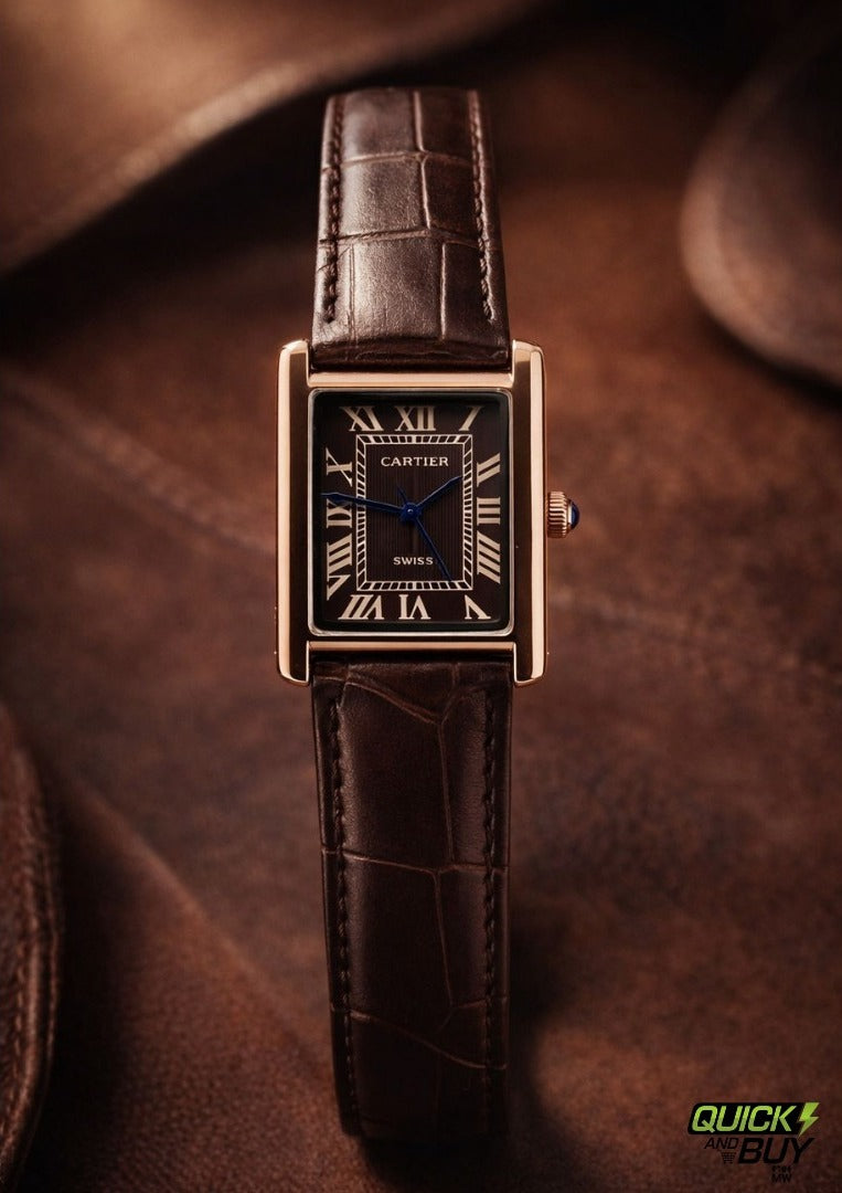 Luxury Tank Style Watch Premium Leather Strap Slim Case Design
