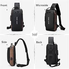 Men's Chest Pack Waterproof Anti-Theft Zipper Reflective Design Portable USB Charging Port Outdoor Sling Bag