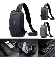 Men's Chest Pack Waterproof Anti-Theft Zipper Reflective Design Portable USB Charging Port Outdoor Sling Bag