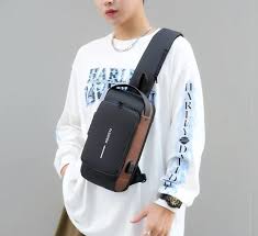 Men's Chest Pack Waterproof Anti-Theft Zipper Reflective Design Portable USB Charging Port Outdoor Sling Bag