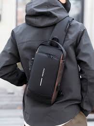 Men's Chest Pack Waterproof Anti-Theft Zipper Reflective Design Portable USB Charging Port Outdoor Sling Bag