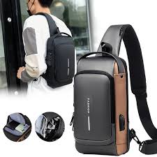 Men's Chest Pack Waterproof Anti-Theft Zipper Reflective Design Portable USB Charging Port Outdoor Sling Bag