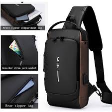 Men's Chest Pack Waterproof Anti-Theft Zipper Reflective Design Portable USB Charging Port Outdoor Sling Bag