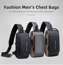 Men's Chest Pack Waterproof Anti-Theft Zipper Reflective Design Portable USB Charging Port Outdoor Sling Bag