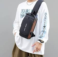 Men's Chest Pack Waterproof Anti-Theft Zipper Reflective Design Portable USB Charging Port Outdoor Sling Bag