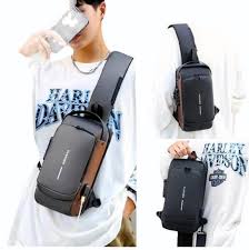 Men's Chest Pack Waterproof Anti-Theft Zipper Reflective Design Portable USB Charging Port Outdoor Sling Bag