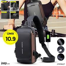 Men's Chest Pack Waterproof Anti-Theft Zipper Reflective Design Portable USB Charging Port Outdoor Sling Bag