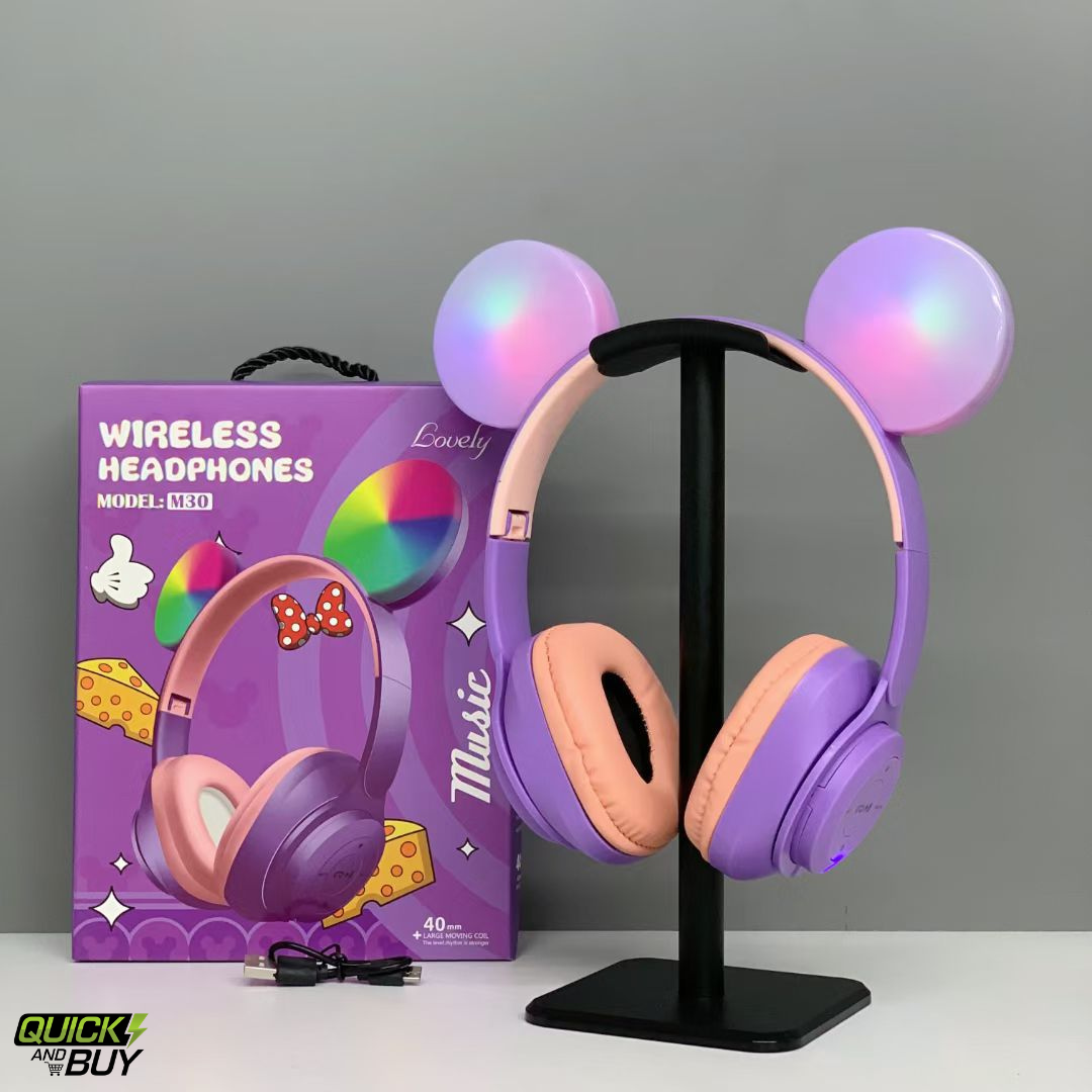 Kids LED Cat Ear Wireless Headphones Rechargeable Bluetooth Headset (Multi Colors)