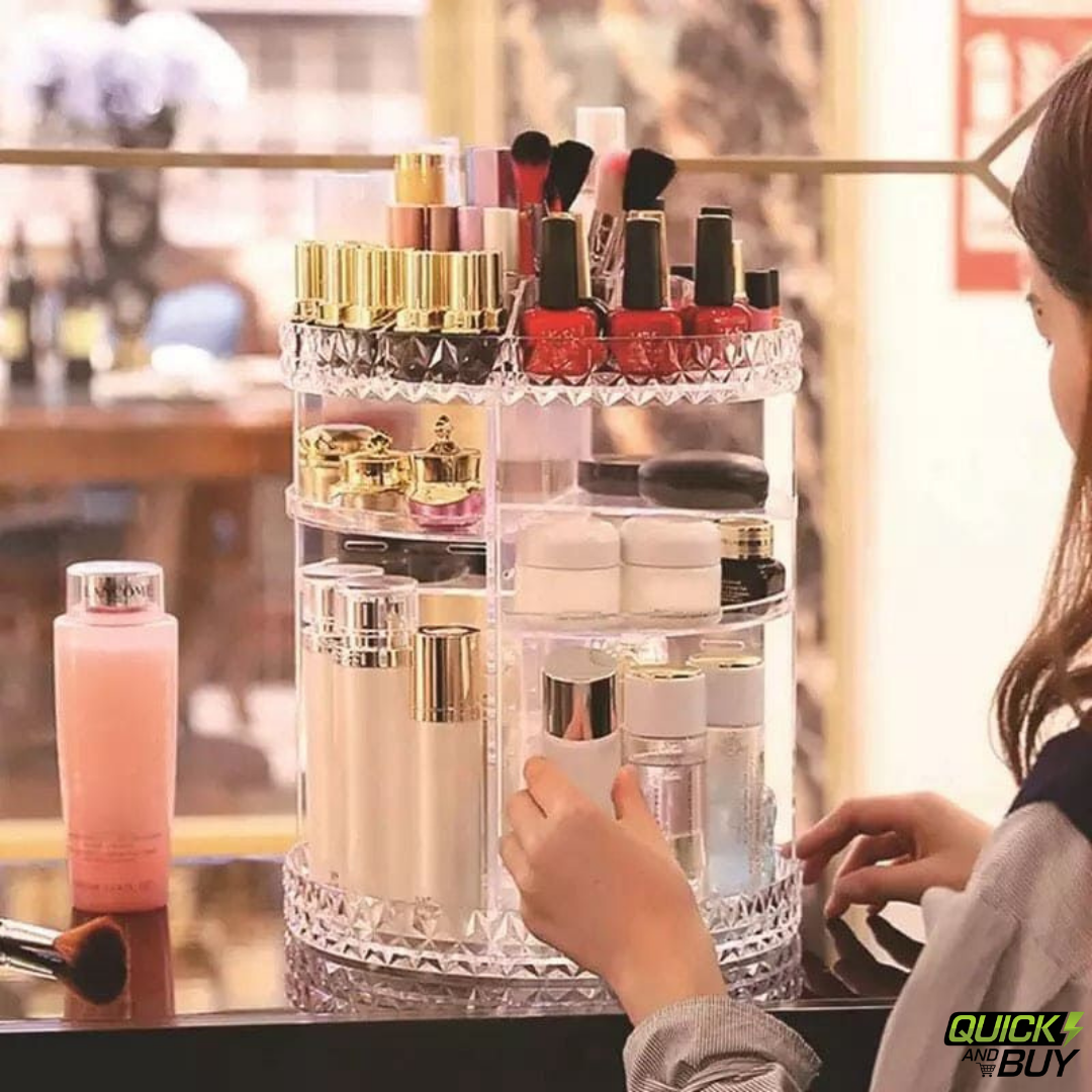 360° Rotating Makeup Organizer Adjustable Cosmetic Storage Rack
