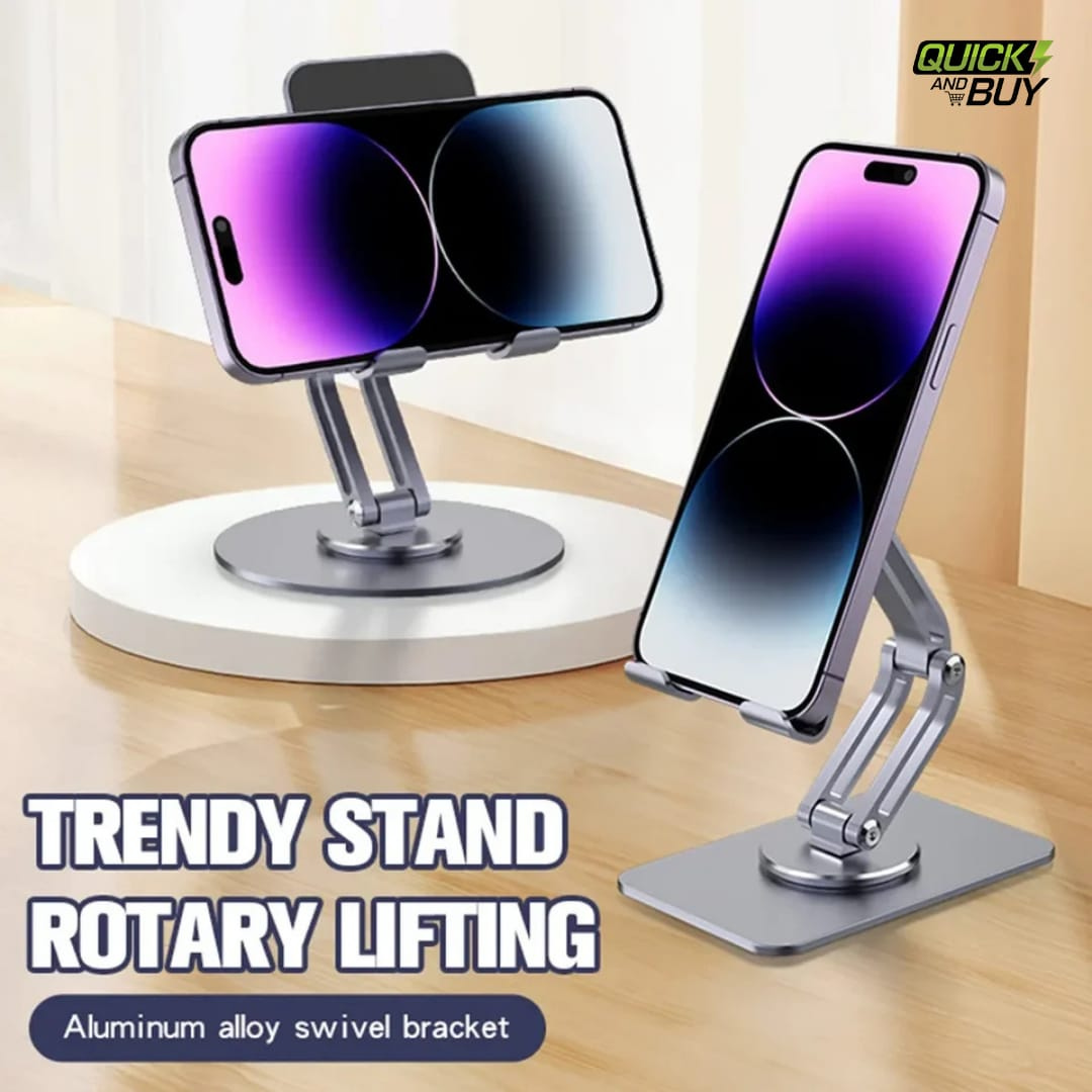 Premium Metal Adjustable Mobile Stand Foldable Desk Phone Holder (360° Rotation)