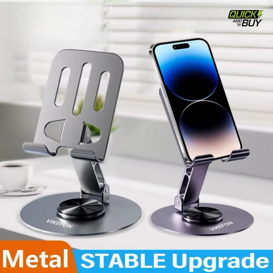 Premium Metal Adjustable Mobile Stand Foldable Desk Phone Holder (360° Rotation)