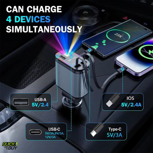 4-in-1 Retractable Fast Car Charger