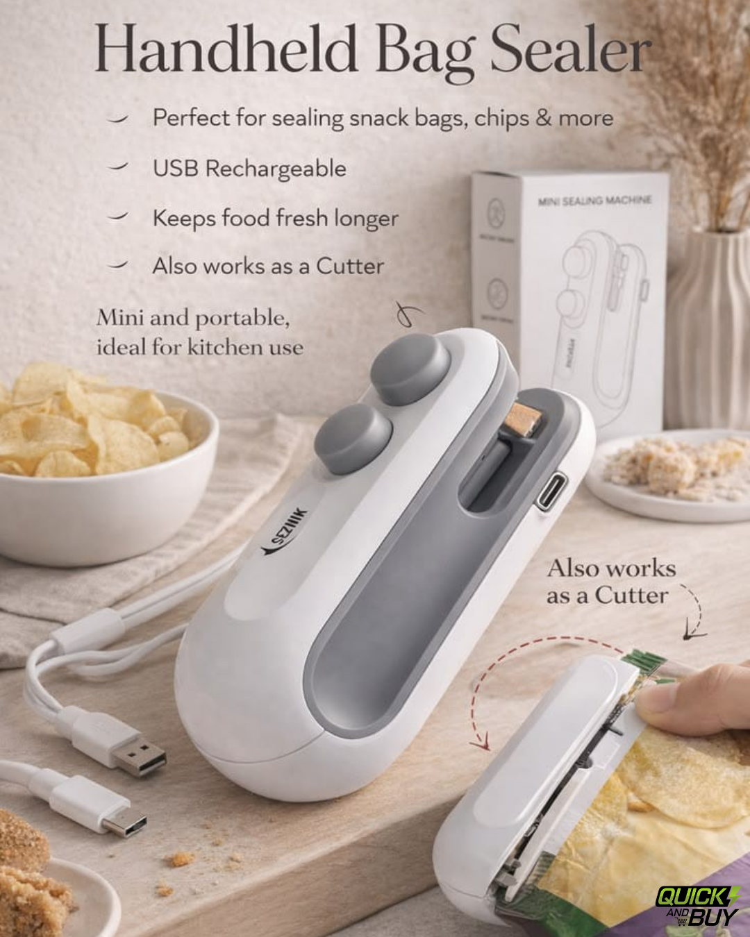 USB Rechargeable Handheld Mini Bag Sealer & Cutter