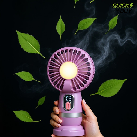 Mini Handheld 3-Blade Rechargeable Fan – With Night Bulb, Digital Gear Meter & Phone Holder