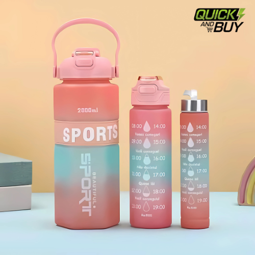 Three Piece Set Sports Water Bottle Set Large Capacity Hexagon Leak Proof