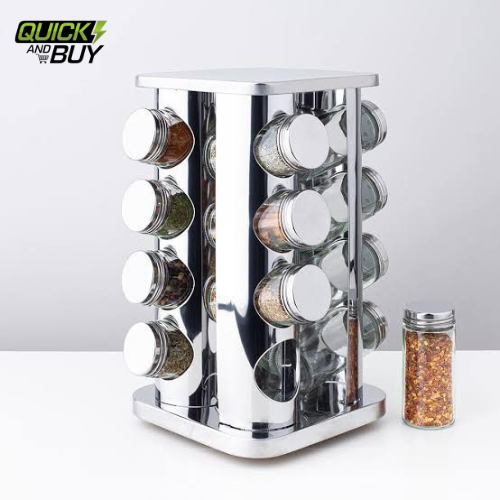 360• ROTATING CAROUSEL SPICES JAR SQUARE AND ROUND STEEL BODY
