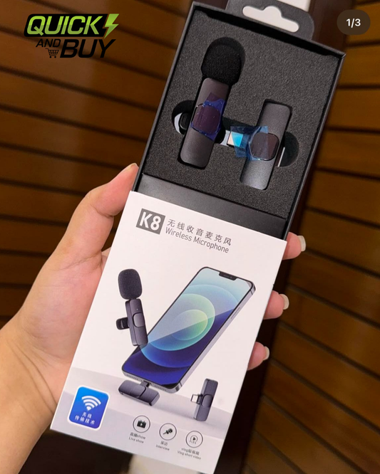 Wireless MIC K8 MICROPHONE Vlogging Mic with Microphone for Type C, Android, IOS Lightining & 3.5mm Jack