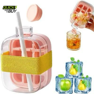 2in1 15Cubes Silicone Popit Ice Tray Box with Straw (with Box Packing)