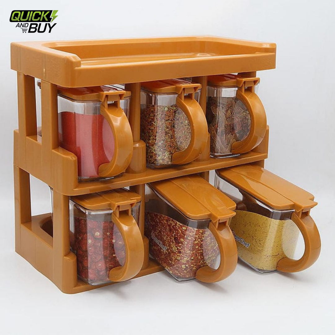 6pcs Spice Rack Set with Spoons – Kitchen Organizer for Spices & Condiments