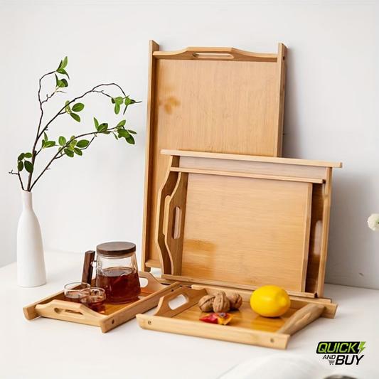 Wooden Serving Tray – 3pcs Elegant Set for Kitchen & Dining