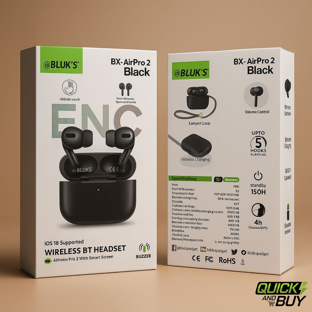 Bluk’s Bx Air Pro 2 Black – With 1 Year Official Warranty, Buzzer & Lanyard Cable (Type-C to Type-C)