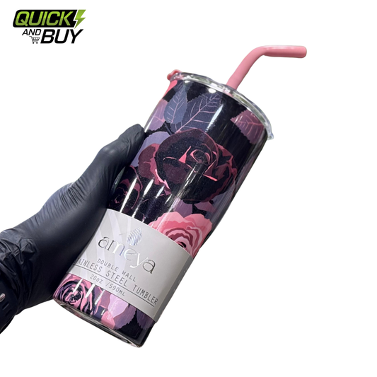 NewFloral Stainless Steel 590ml Double  Tumbler with Steel Straw 