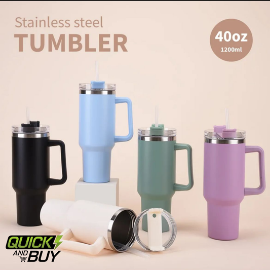 40oz Stainless Steel Tumbler with Handle & Straw – Hot & Cold Insulated
