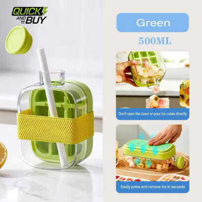 2in1 15Cubes Silicone Popit Ice Tray Box with Straw