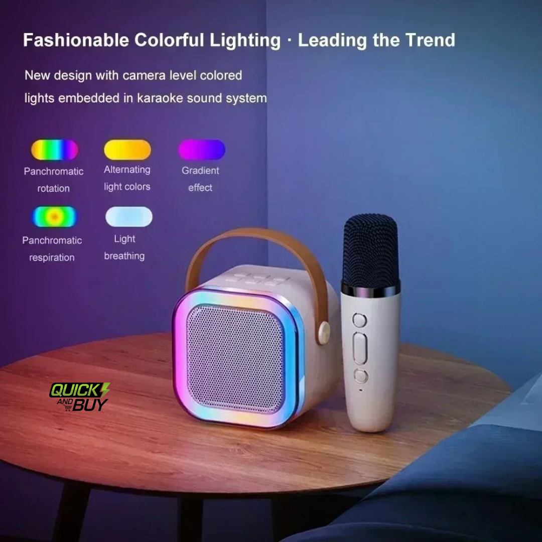 Portable Karaoke Bluetooth Speaker with Wireless Microphone LED Light Speaker