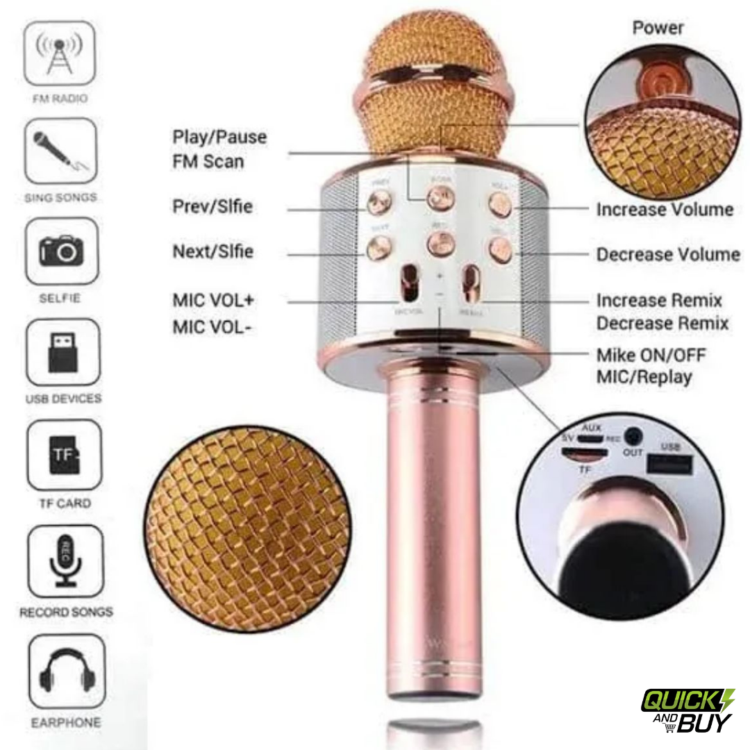 Wireless Karaoke Microphone with Built-in Speaker Portable Bluetooth Mic