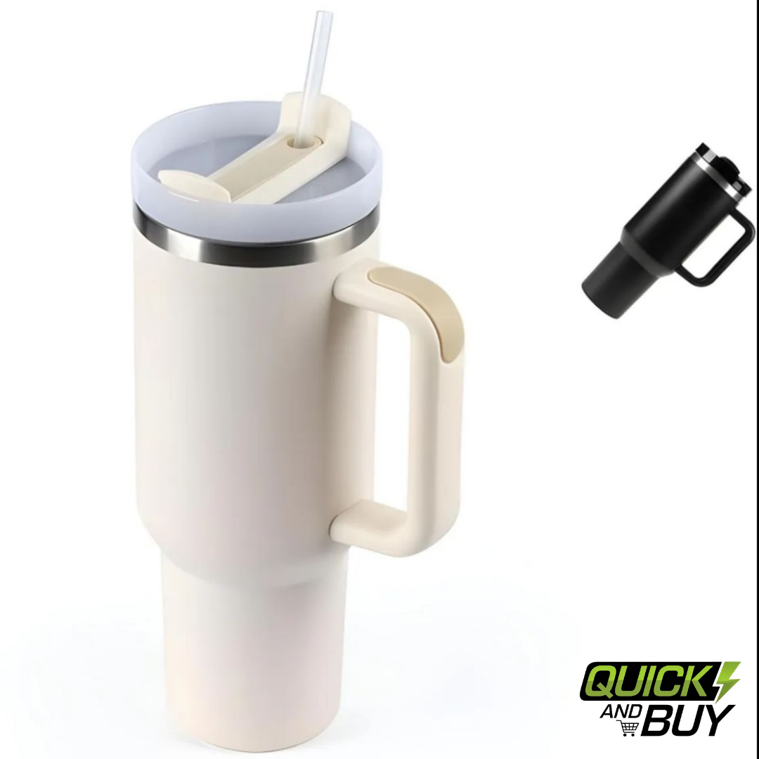 40oz Stainless Steel Tumbler with Handle & Straw – Hot & Cold Insulated