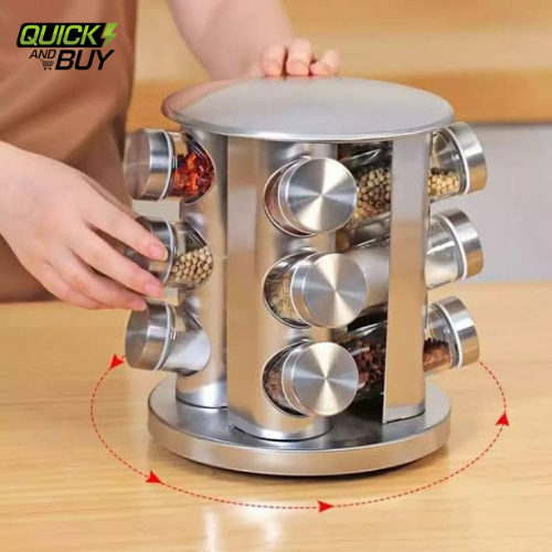 360• ROTATING CAROUSEL SPICES JAR SQUARE AND ROUND STEEL BODY

