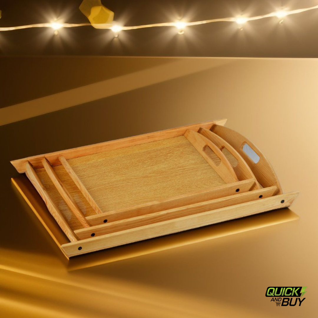 Wooden Serving Tray – 3pcs Elegant Set for Kitchen & Dining