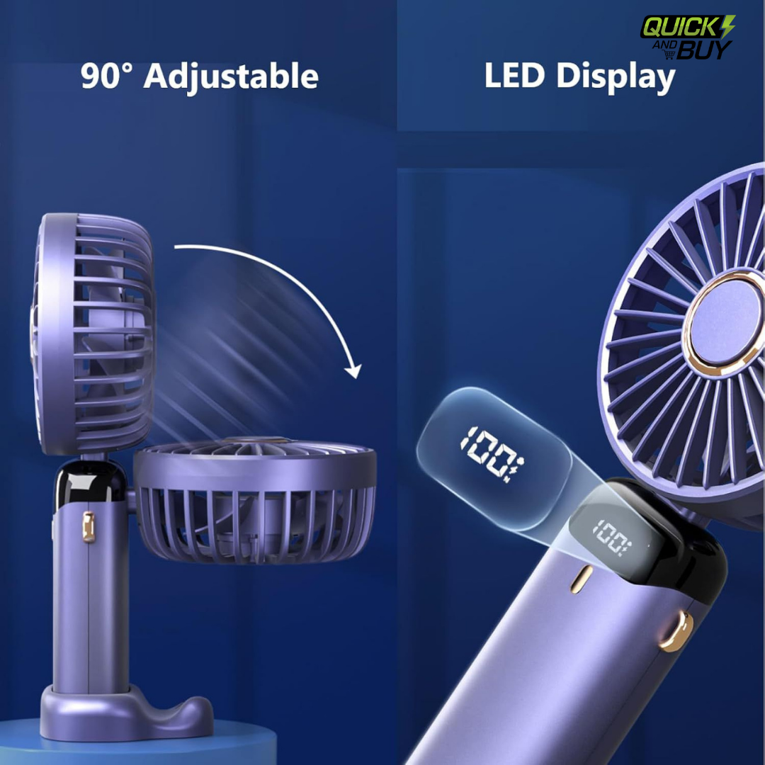 Rechargeable Digital Neck Hanging Foldable Fan – 5 Speed Portable Cooling