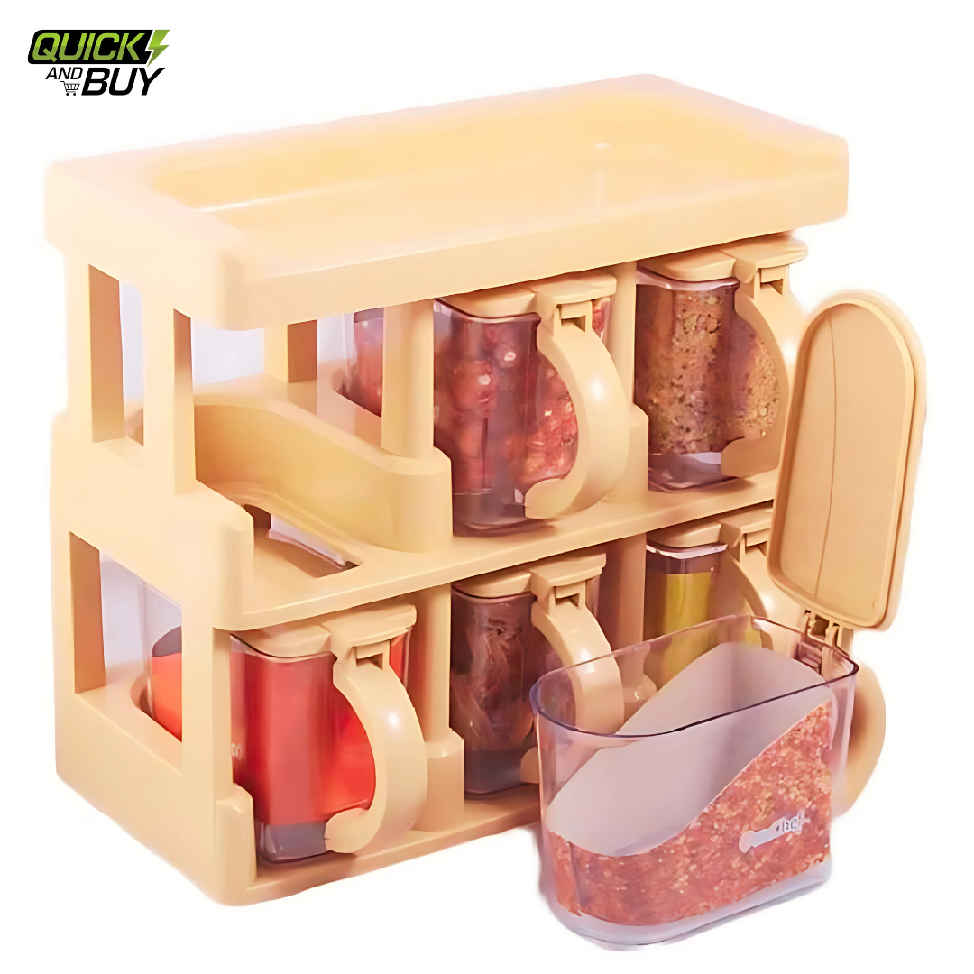 6pcs Spice Rack Set with Spoons – Kitchen Organizer for Spices & Condiments