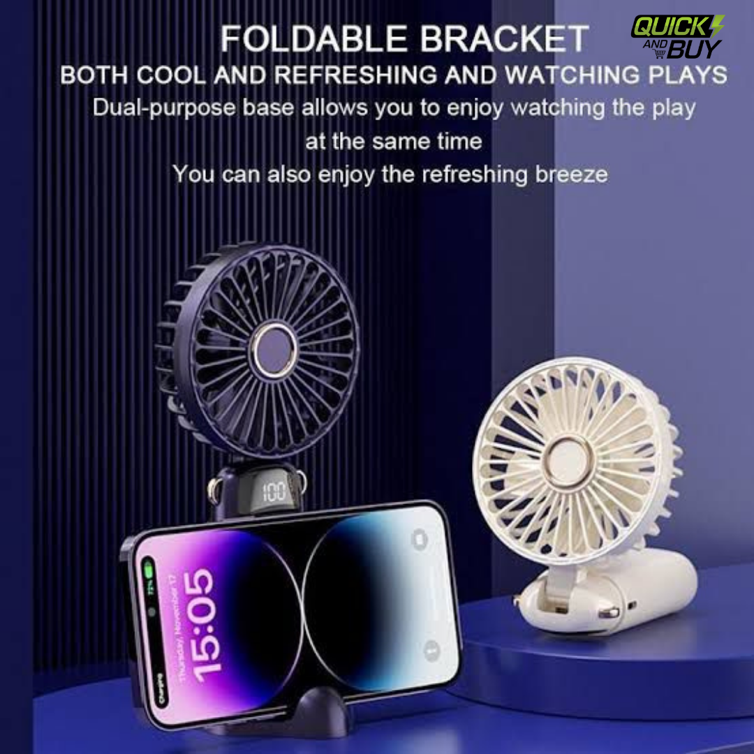 Rechargeable Digital Neck Hanging Foldable Fan – 5 Speed Portable Cooling