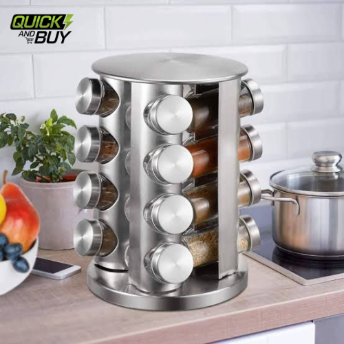 360• ROTATING CAROUSEL SPICES JAR SQUARE AND ROUND STEEL BODY
