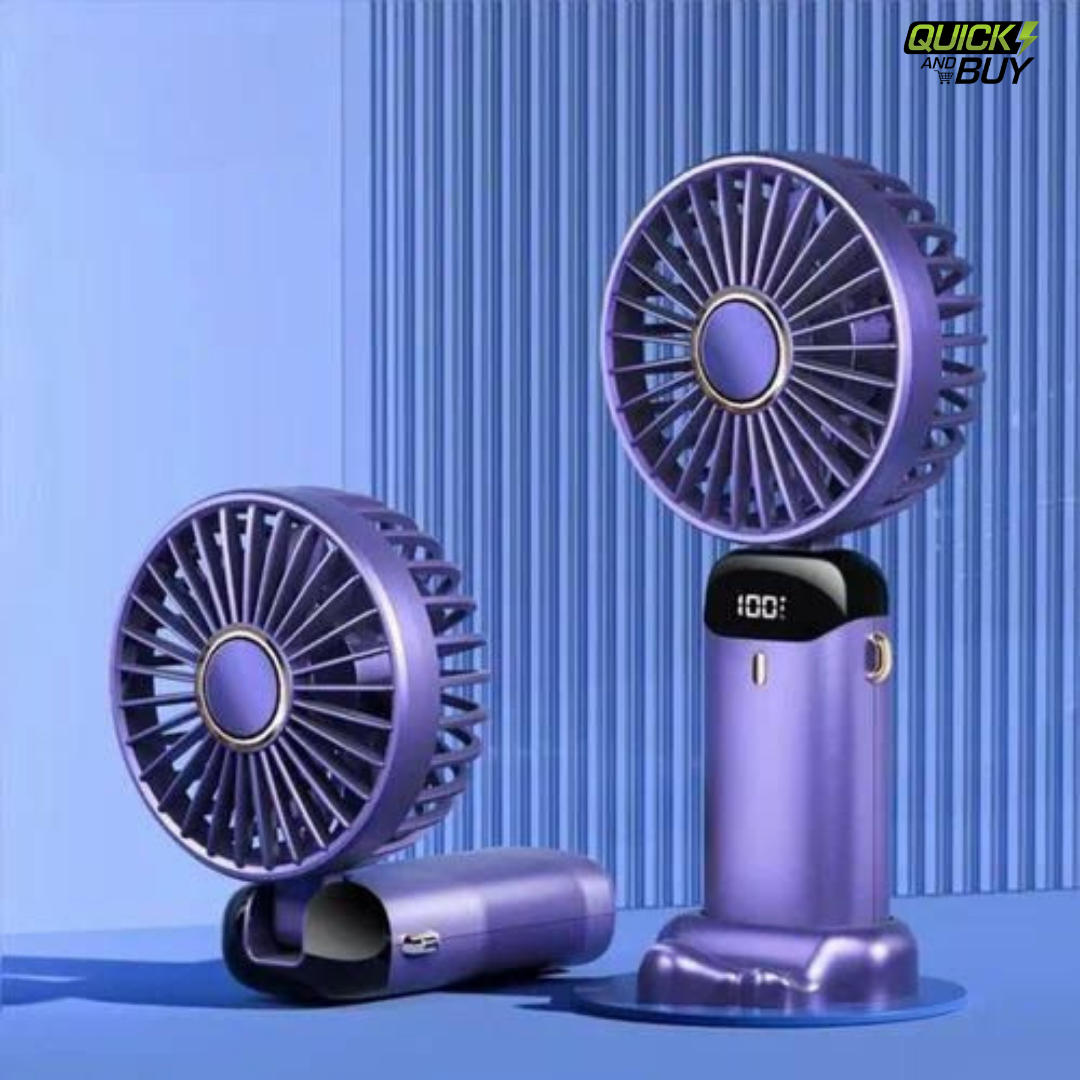 Rechargeable Digital Neck Hanging Foldable Fan – 5 Speed Portable Cooling
