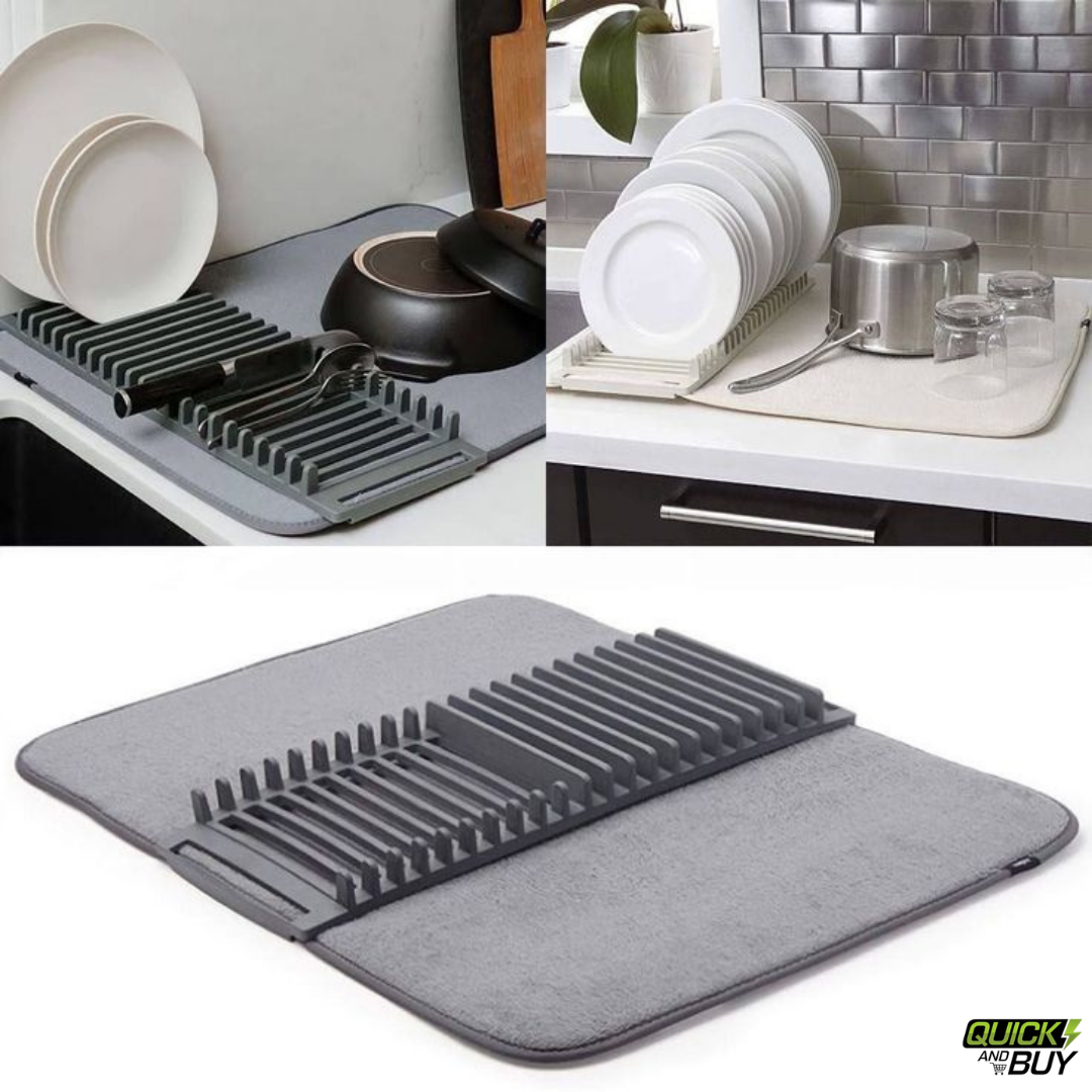 Foldable Dish Drying Mat with Built-In Rack